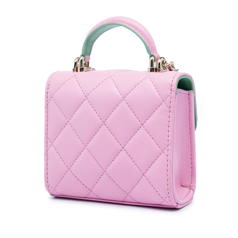 Mini CC Quilted Lambskin Top Handle Clutch with Chain - Image 2