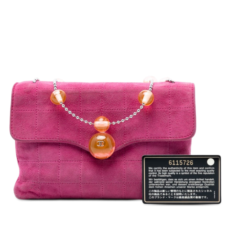 CC Choco Bar Suede Beaded Chain Flap - Image 8