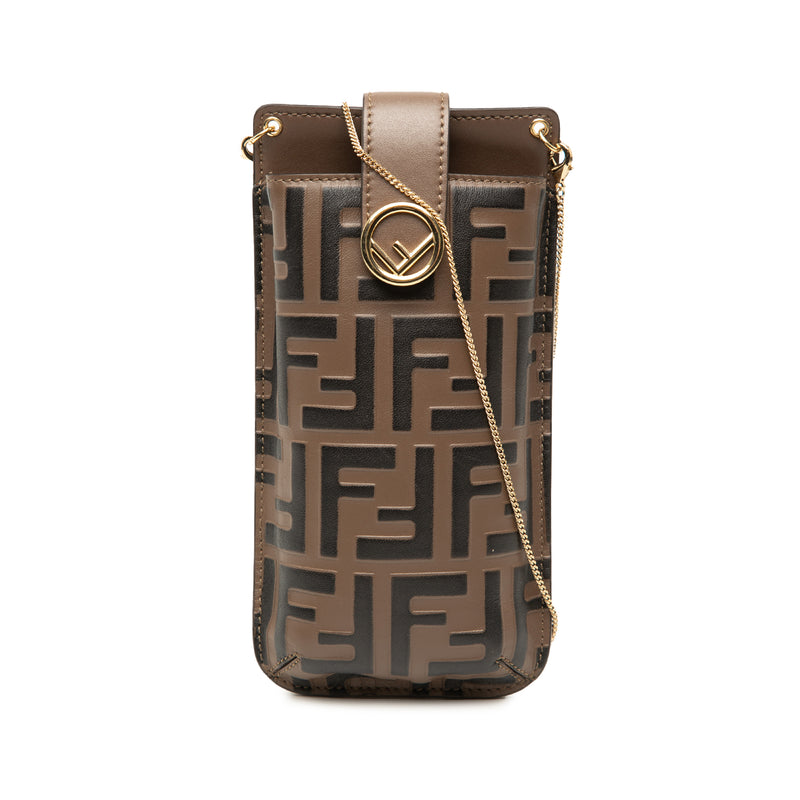 FF 1974 Embossed Leather Phone Pouch on Chain