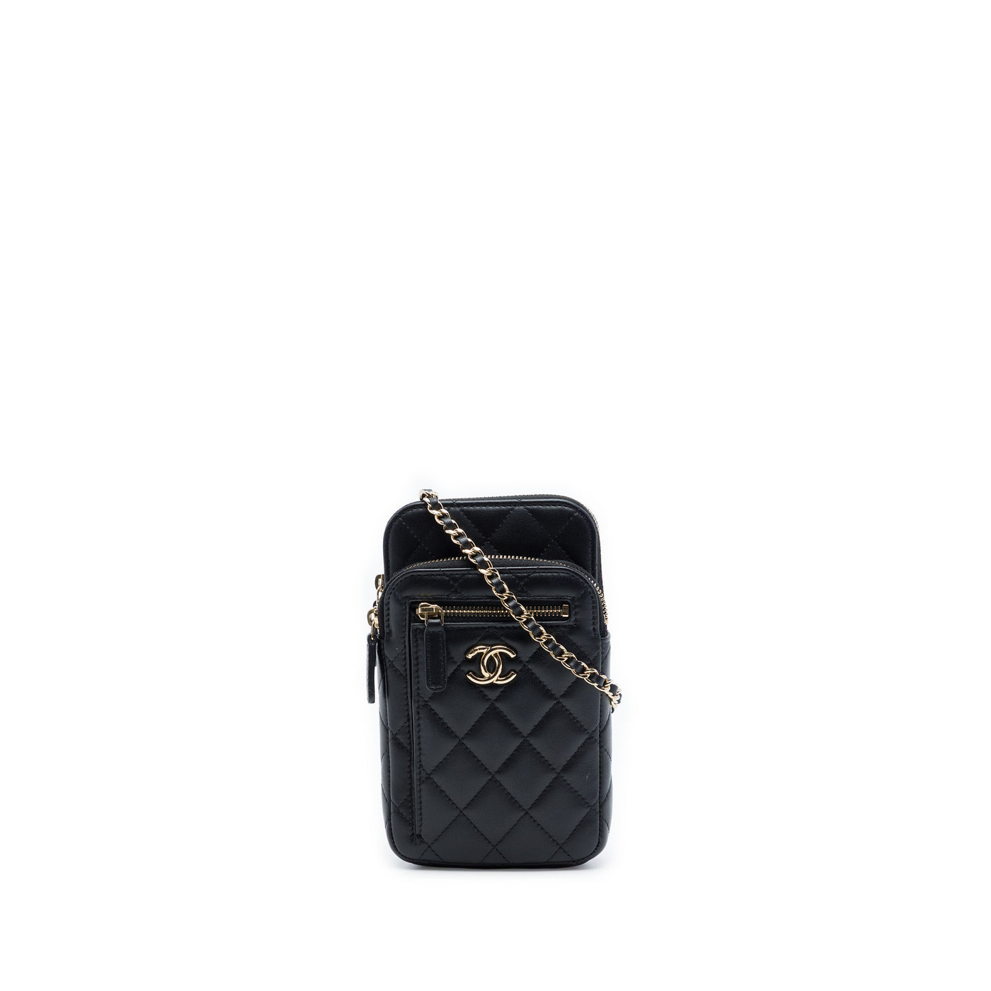 CC Quilted Lambskin Phone Holder With Chain - Image 1