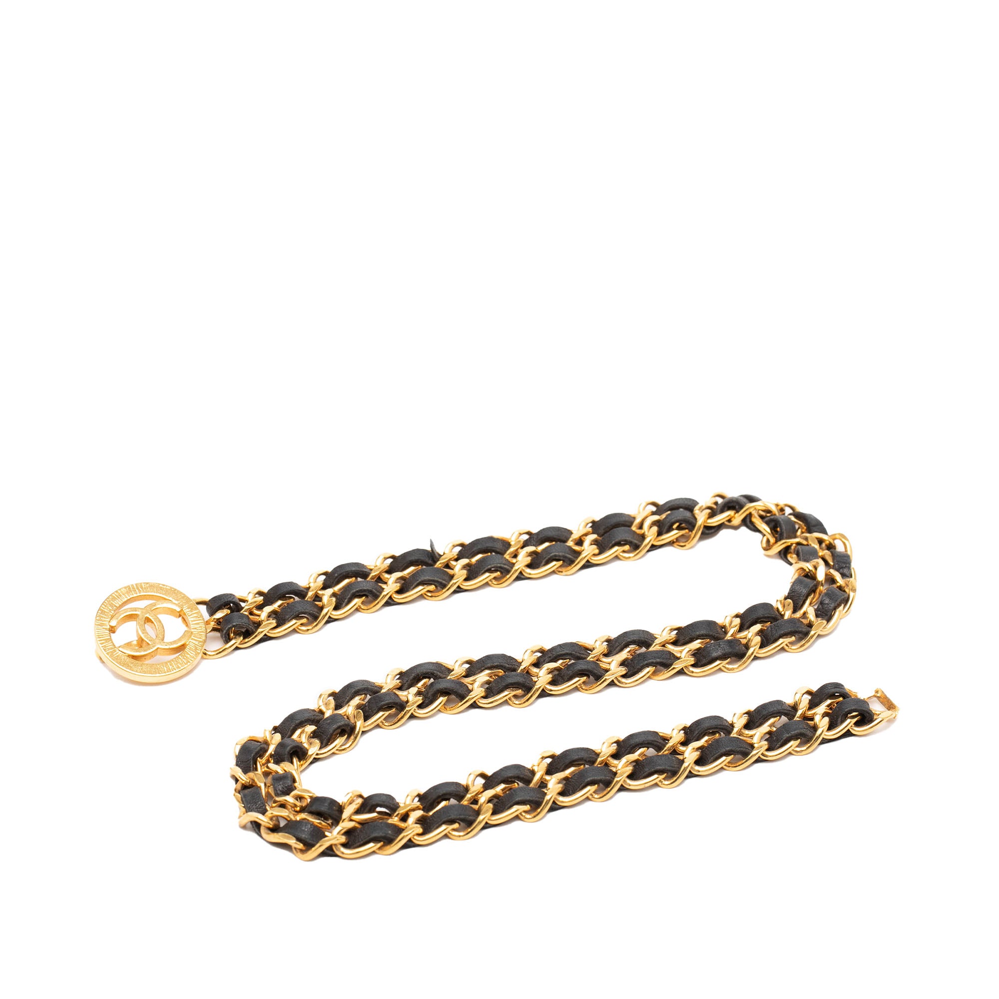 Gold Plated Leather Woven Double Chain Belt - Image 1