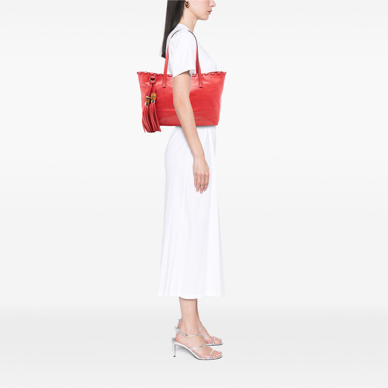 Leather Bamboo Tassel Tote - Image 7