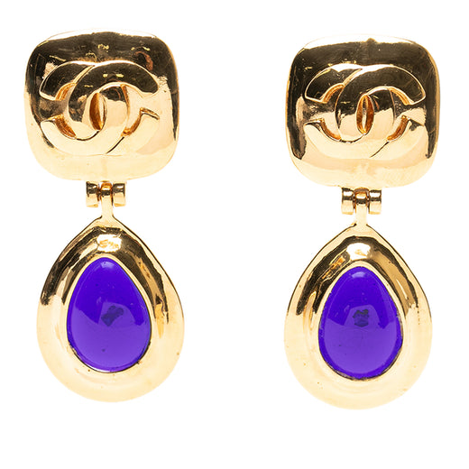 CC Gold Plated and Gripoix Glass Teardrop Clip on Earrings - Image 1