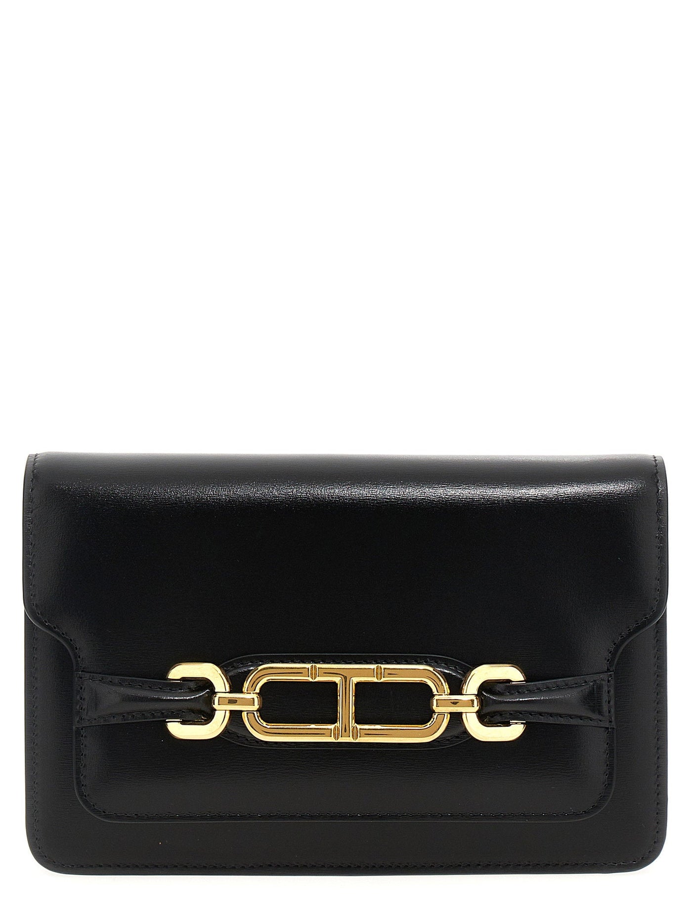 Tom Ford Leather With Gold-Tone Hardware Crossbody Bag — Black