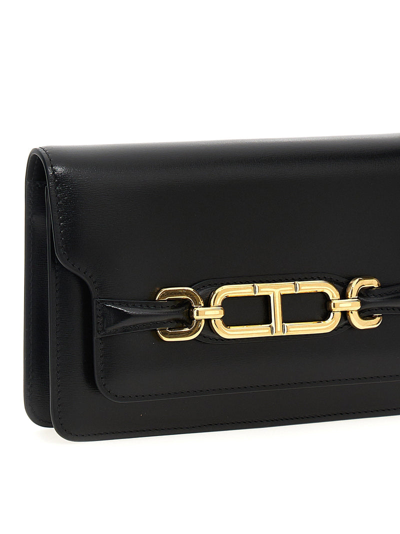 Tom Ford Leather With Gold-Tone Hardware Crossbody Bag — Black
