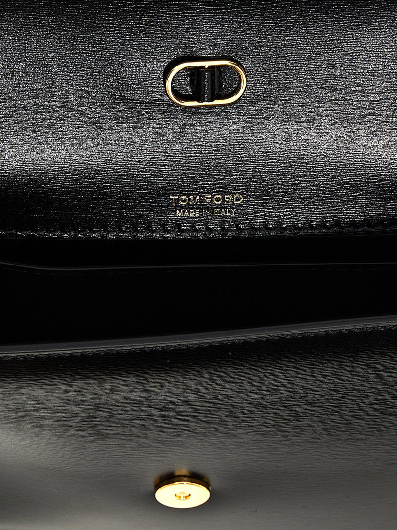 Tom Ford Leather With Gold-Tone Hardware Crossbody Bag — Black
