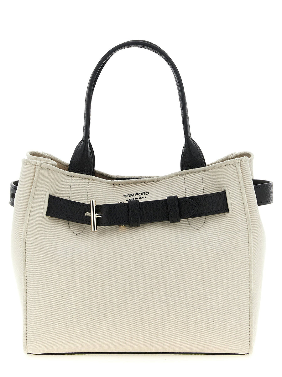 Tom Ford Audrey Top Handle Bag — Cream Canvas And Hammered Leather