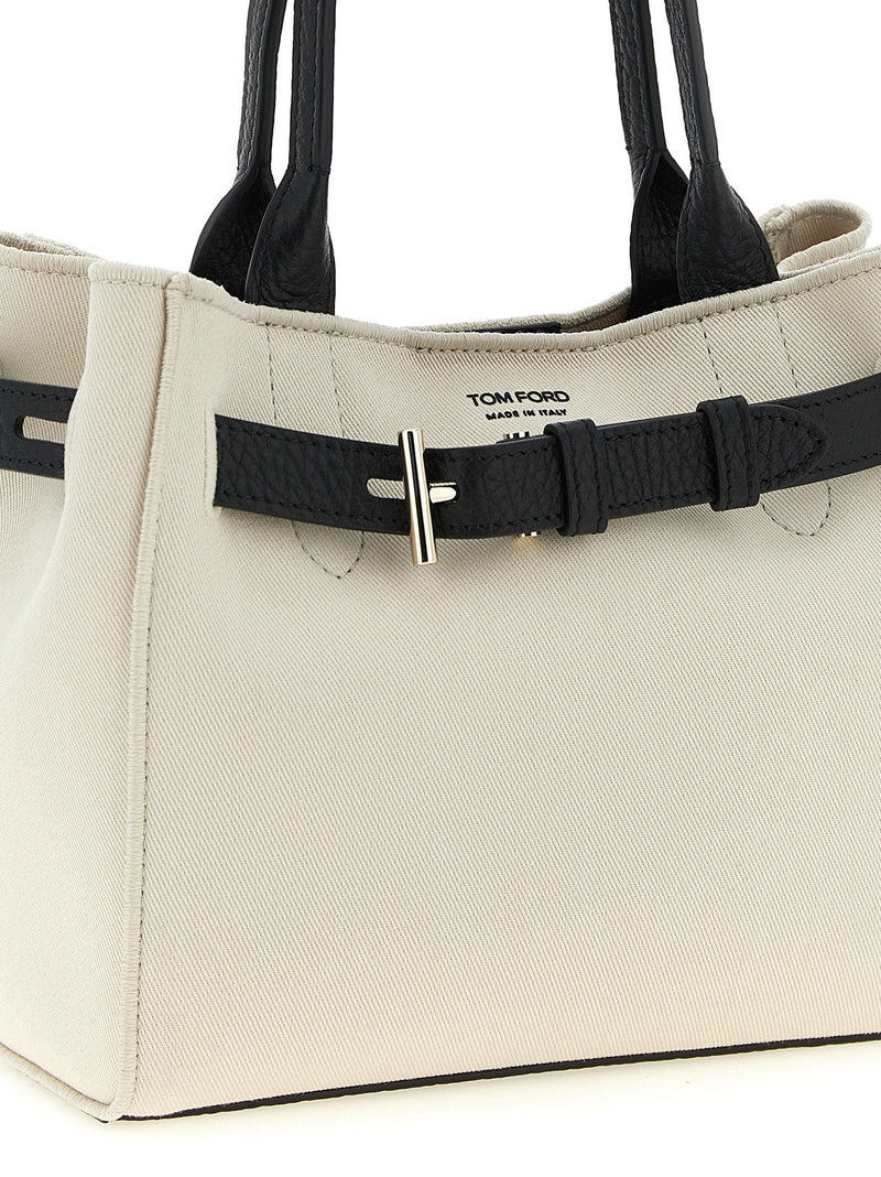 Tom Ford Audrey Top Handle Bag — Cream Canvas And Hammered Leather
