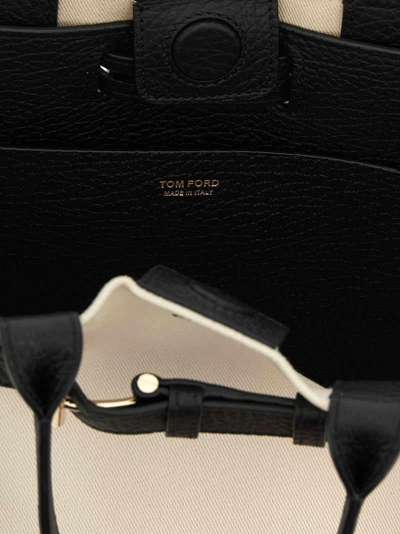Tom Ford Audrey Top Handle Bag — Cream Canvas And Hammered Leather