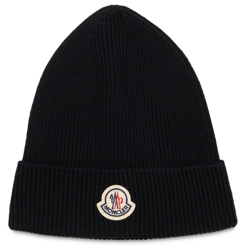 Moncler L20913b70500 Ribbed Virgin Wool Beanie — Black Beanies