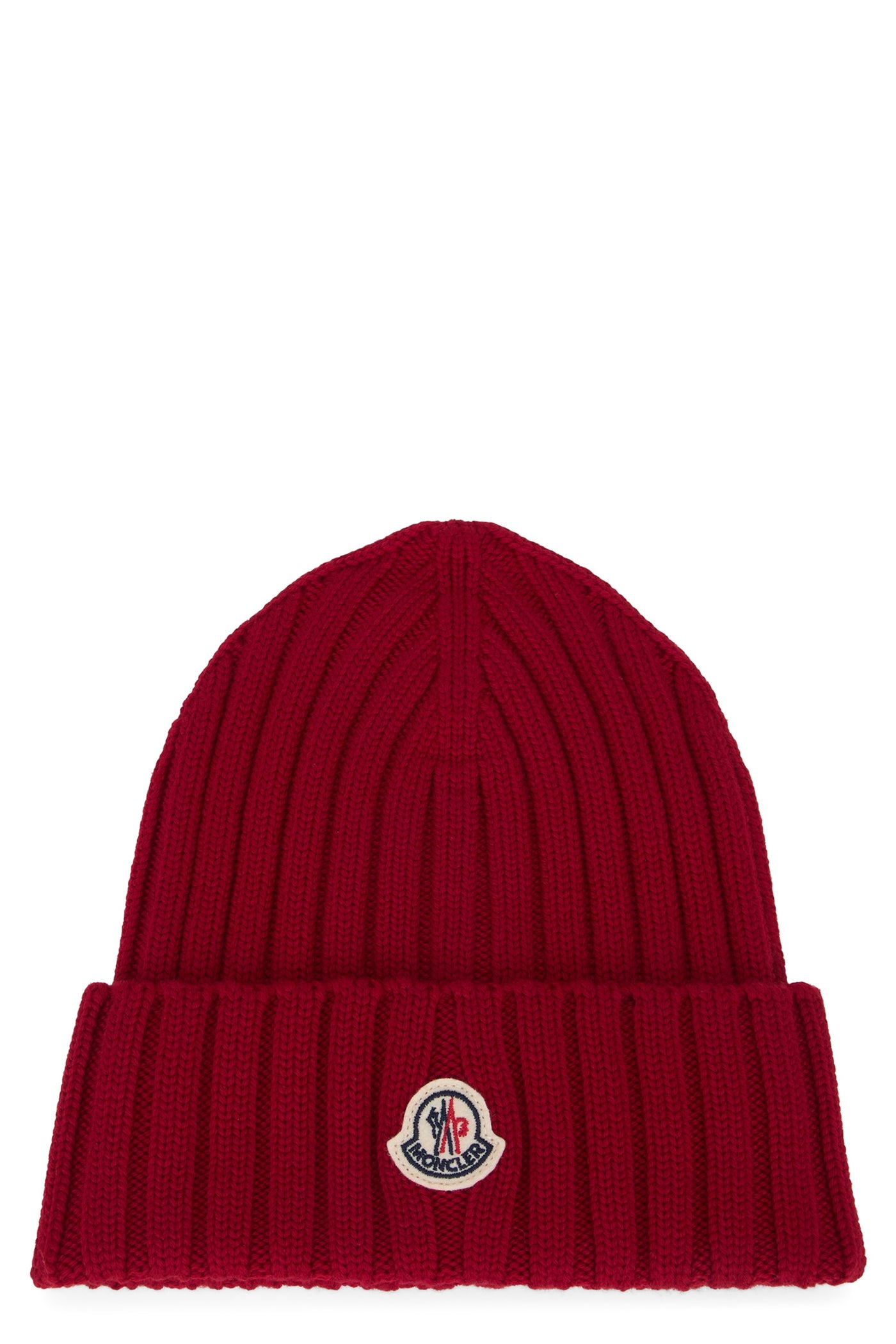 Moncler L20933b00036 Ribbed Virgin Wool Beanie — Red Berets