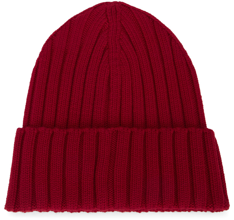 Moncler L20933b00036 Ribbed Virgin Wool Beanie — Red Berets