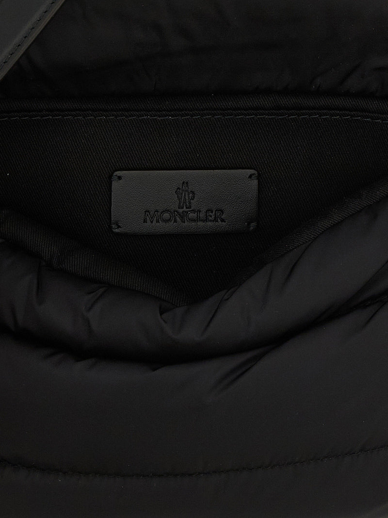Moncler Caradoc Shoulder Bag — Black Nylon With Feather Padding