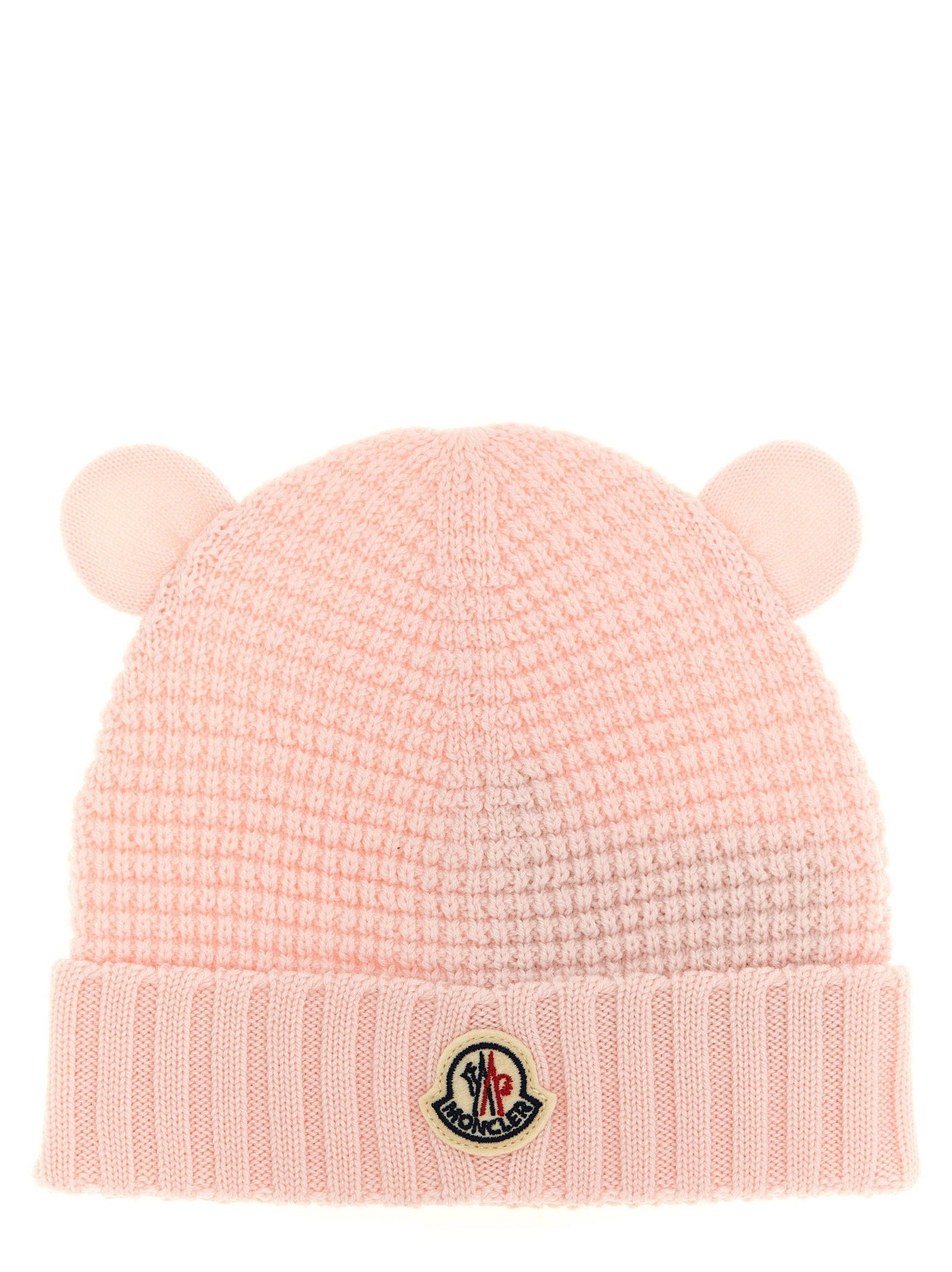 Moncler Enfant Teddy Bear Ear Beanie — Pink Virgin Wool Winter Hats