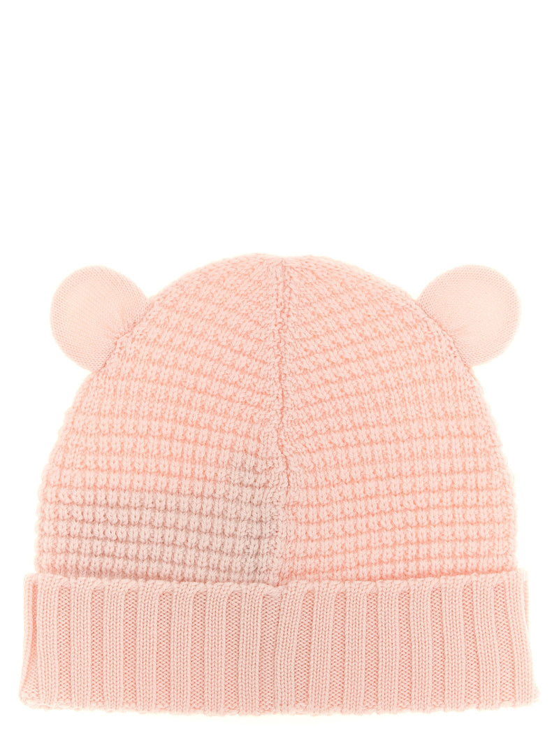 Moncler Enfant Teddy Bear Ear Beanie — Pink Virgin Wool Winter Hats