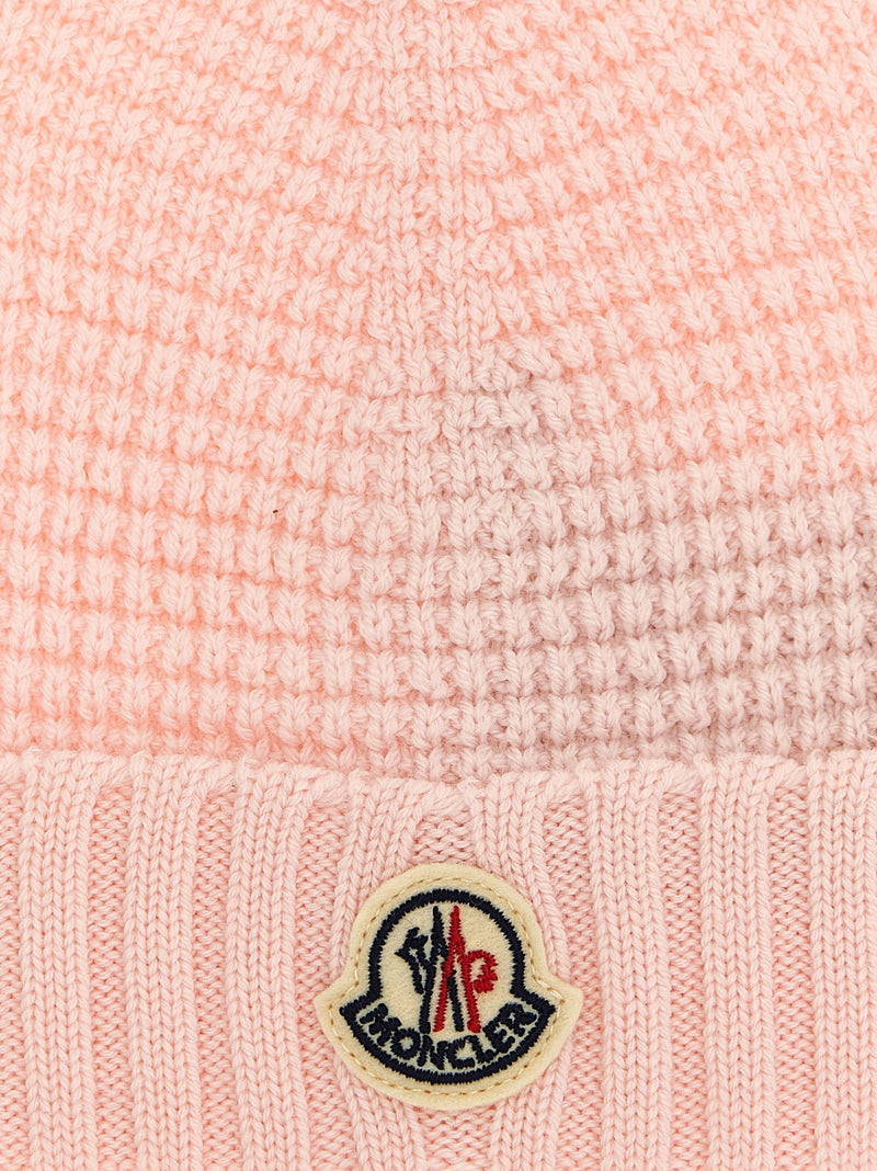 Moncler Enfant Teddy Bear Ear Beanie — Pink Virgin Wool Winter Hats