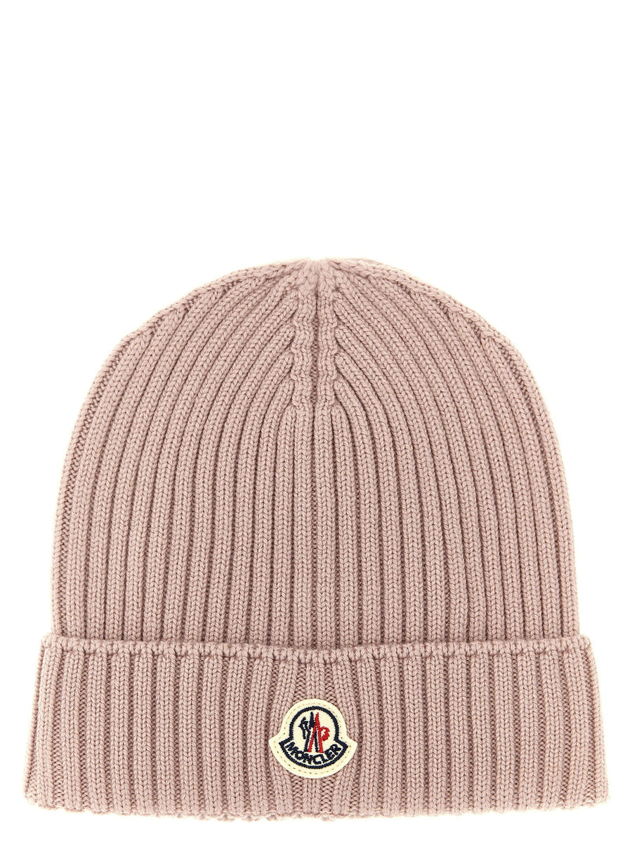 Moncler Enfant Merino Wool Ribbed Beanie — Antique Pink Pure Fineness 7 Beanies