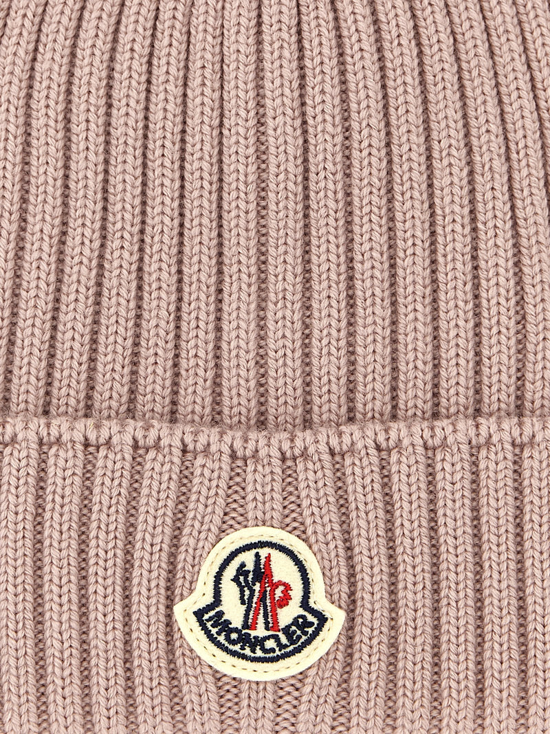 Moncler Enfant Merino Wool Ribbed Beanie — Antique Pink Pure Fineness 7 Beanies