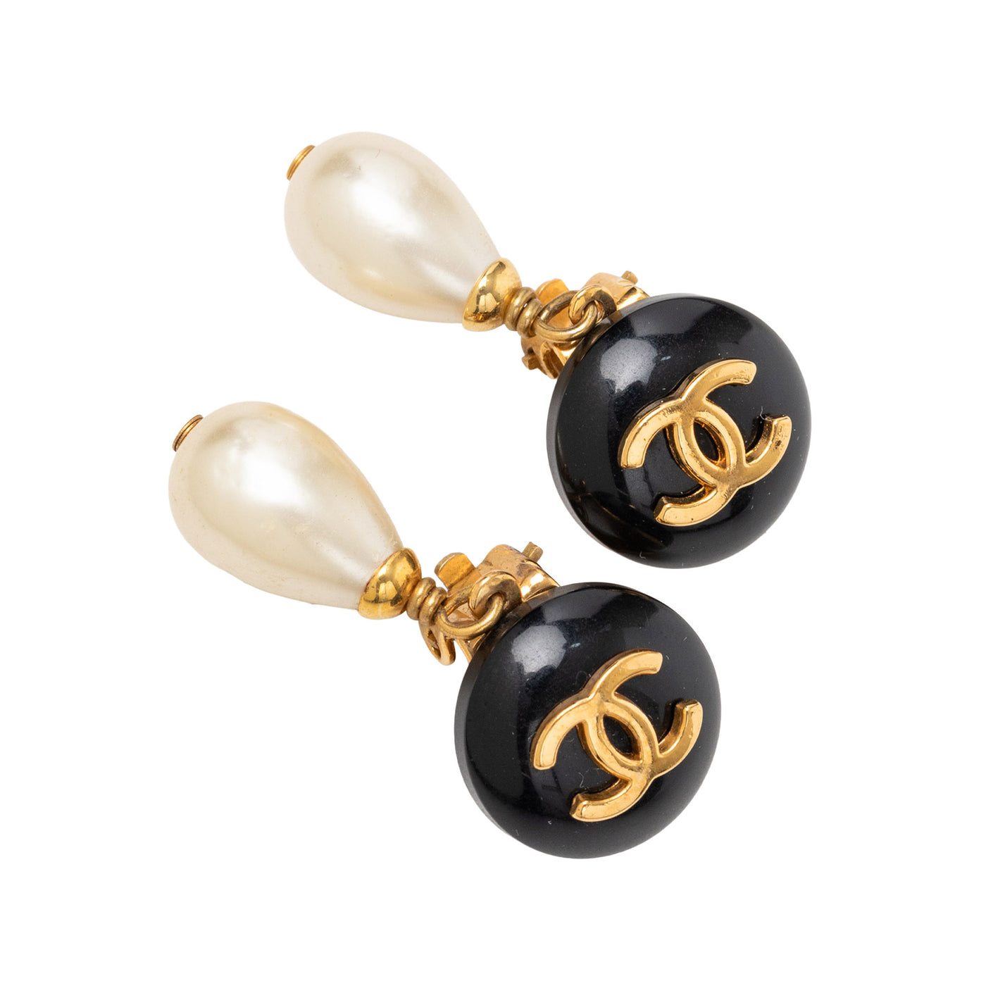 CC Gold Plated Resin and Faux Pearl Drop Clip On Earrings - Image 1