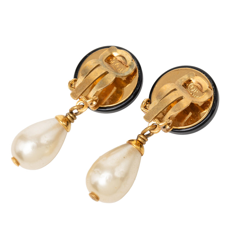 CC Gold Plated Resin and Faux Pearl Drop Clip On Earrings - Image 2