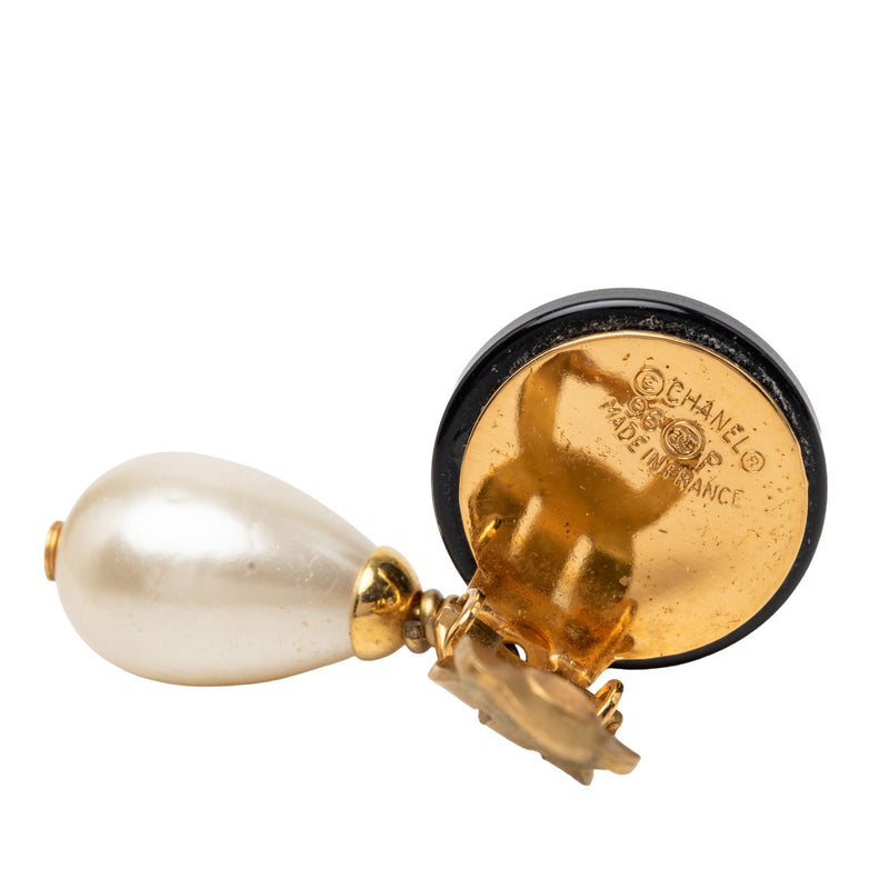 CC Gold Plated Resin and Faux Pearl Drop Clip On Earrings - Image 3