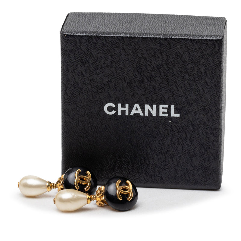 CC Gold Plated Resin and Faux Pearl Drop Clip On Earrings - Image 4