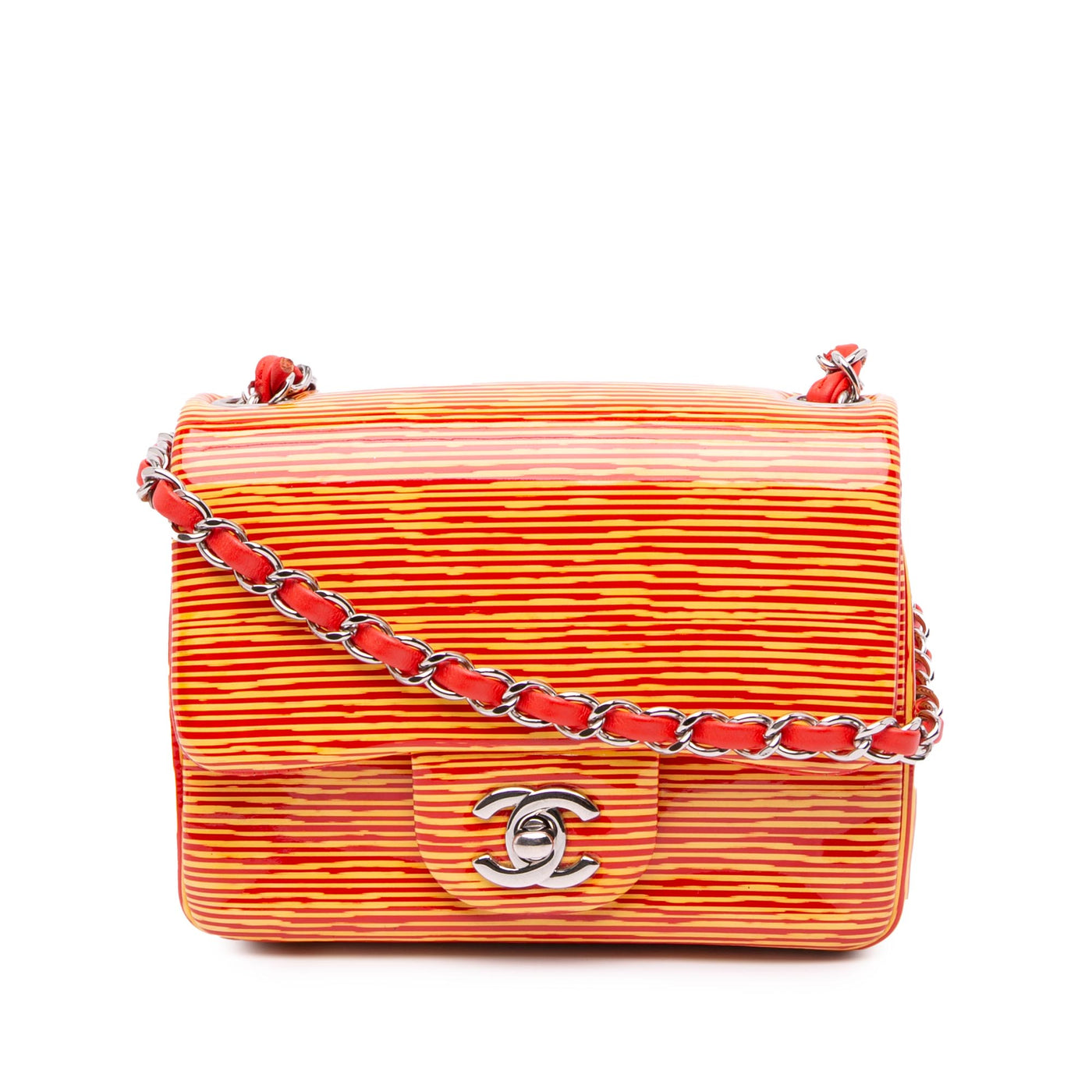 Mini Square Classic Patent Striped Single Flap - Image 1