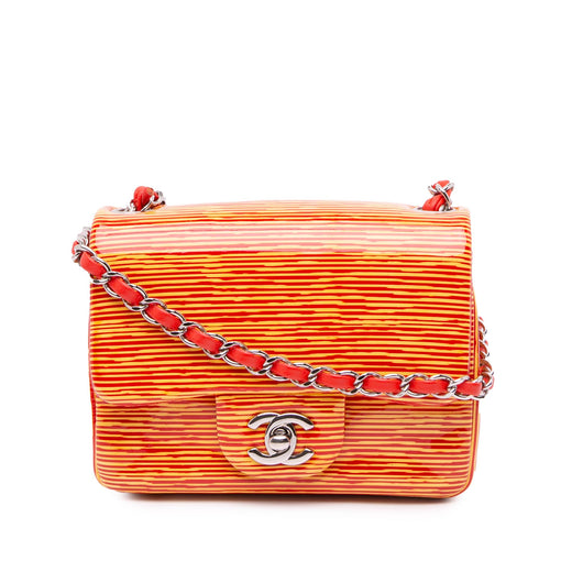 Mini Square Classic Patent Striped Single Flap - Image 1
