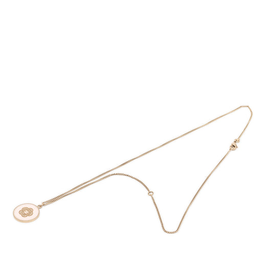 CC Gold Plated and Enamel Camellia Round Pendant Necklace - Image 1