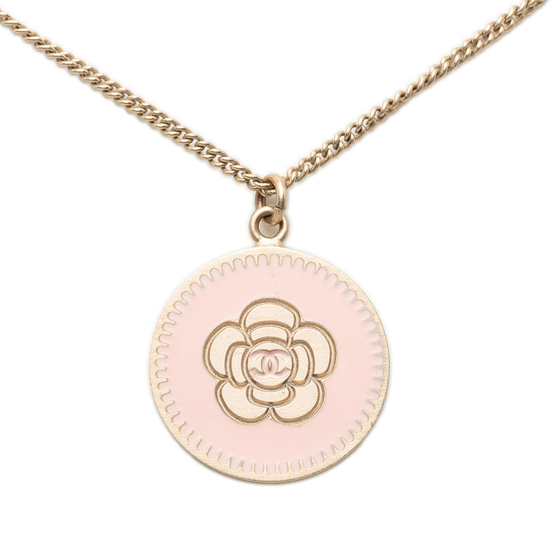 CC Gold Plated and Enamel Camellia Round Pendant Necklace - Image 2