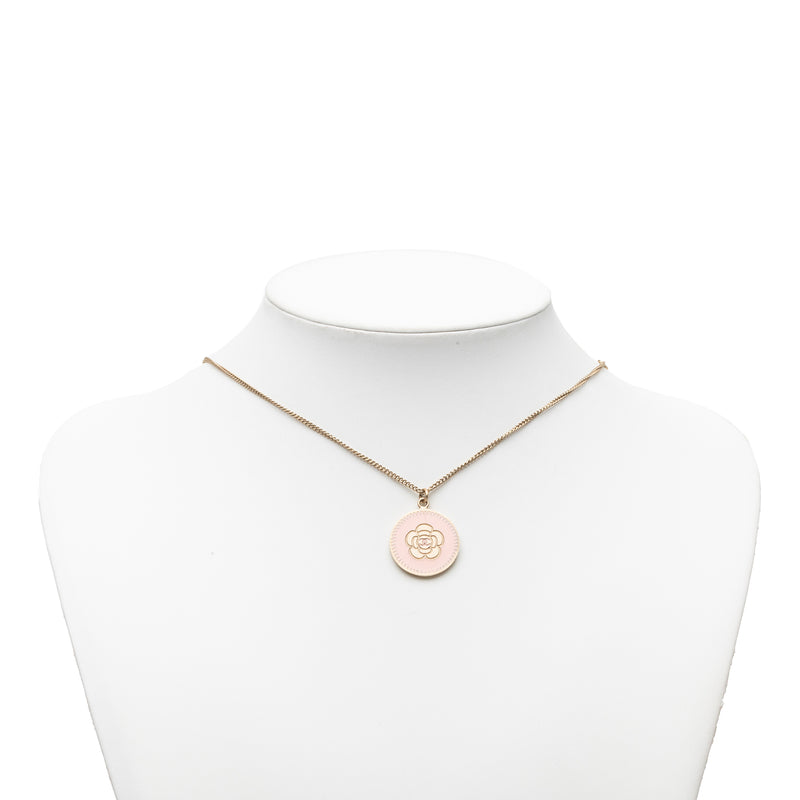 CC Gold Plated and Enamel Camellia Round Pendant Necklace - Image 6