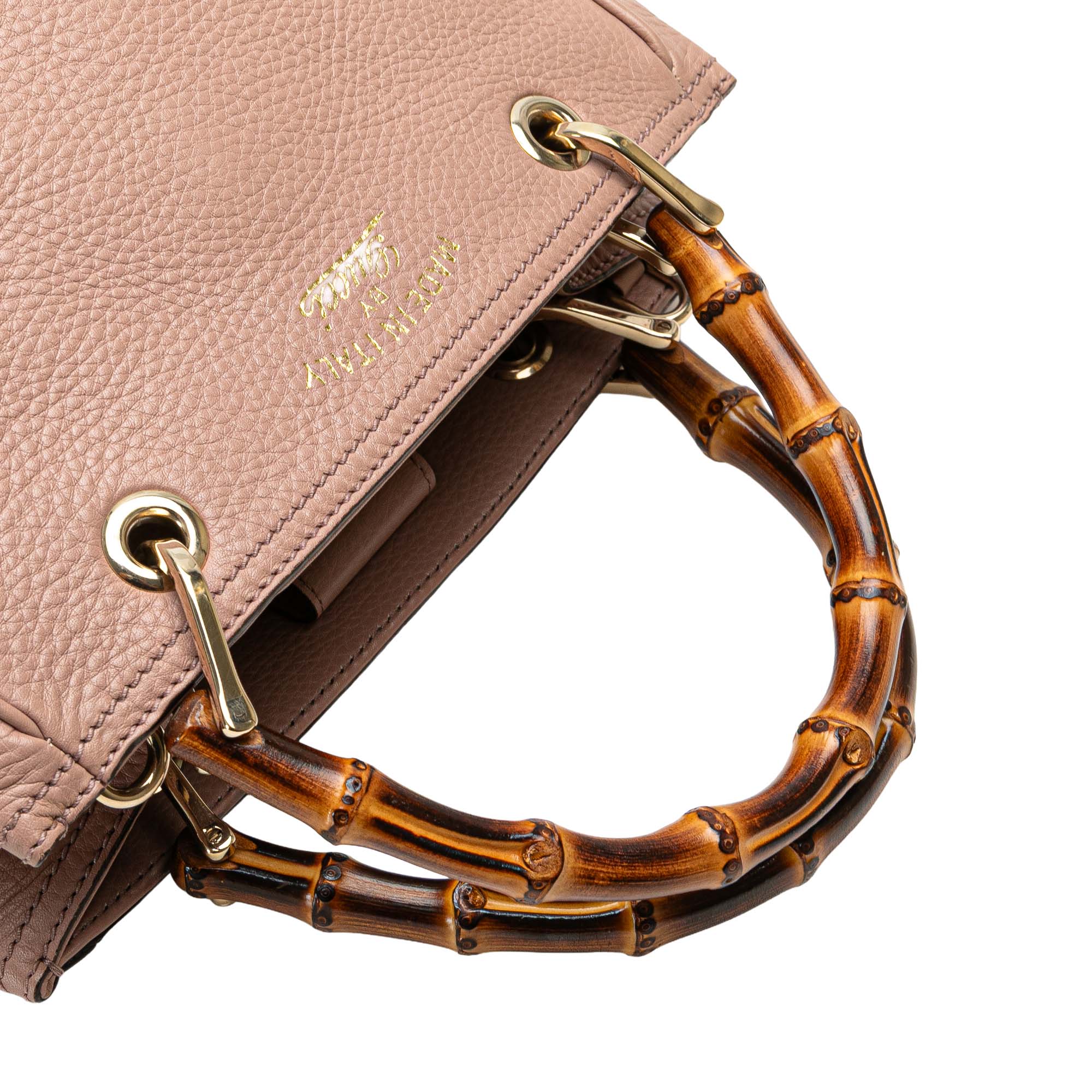 Small Calfskin Bamboo Shopper Satchel - Image 11