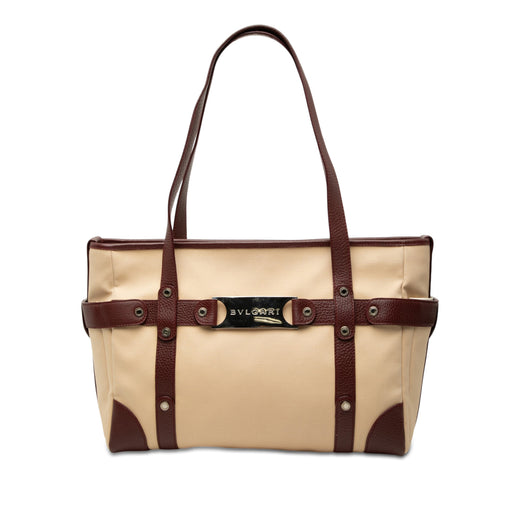 Leather Trimmed Canvas Tote - Image 1