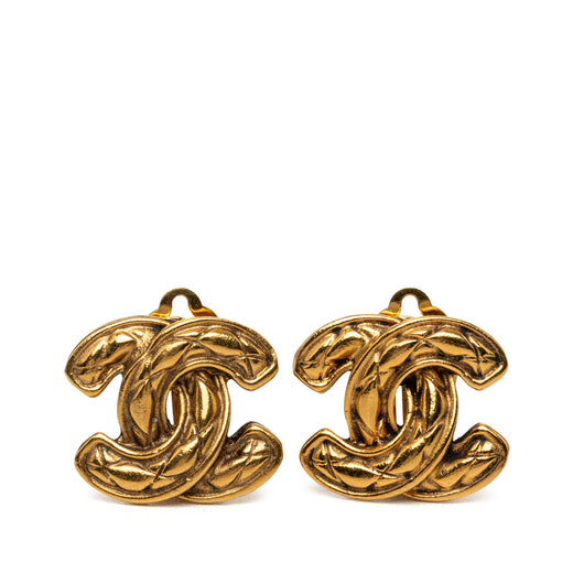 CC Gold Plated Quilted Clip On Earrings - Image 1
