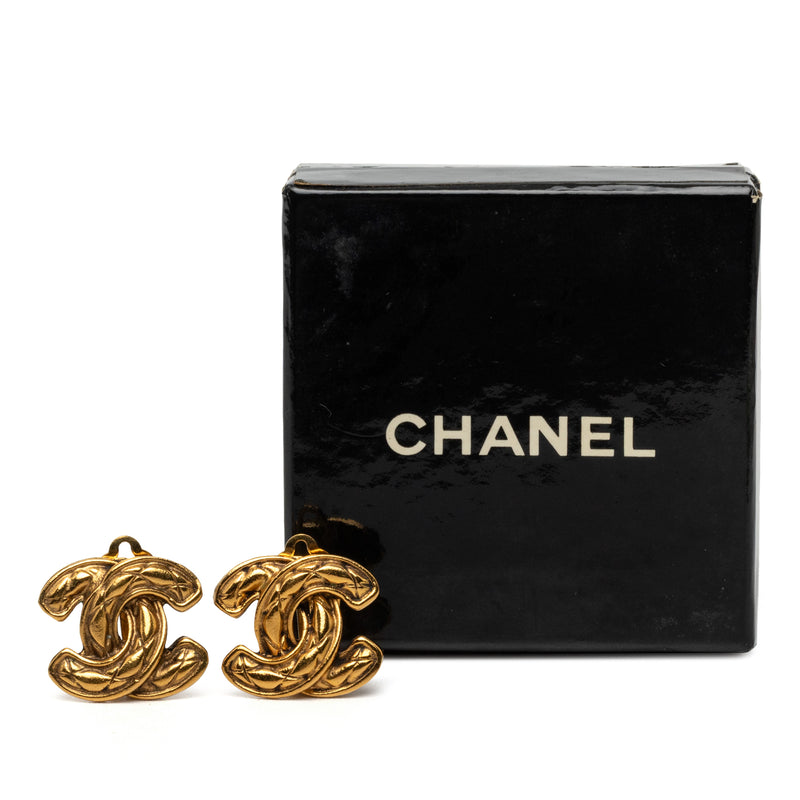CC Gold Plated Quilted Clip On Earrings - Image 4