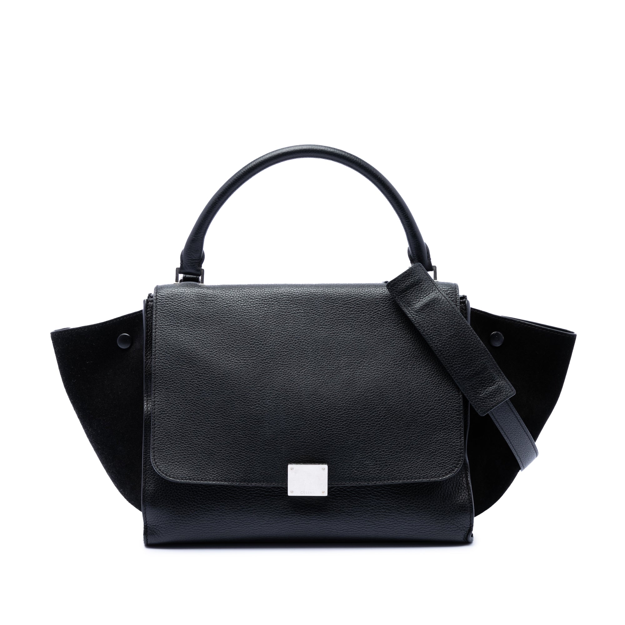 Medium Drummed Calfskin and Suede Trapeze Satchel - Image 1