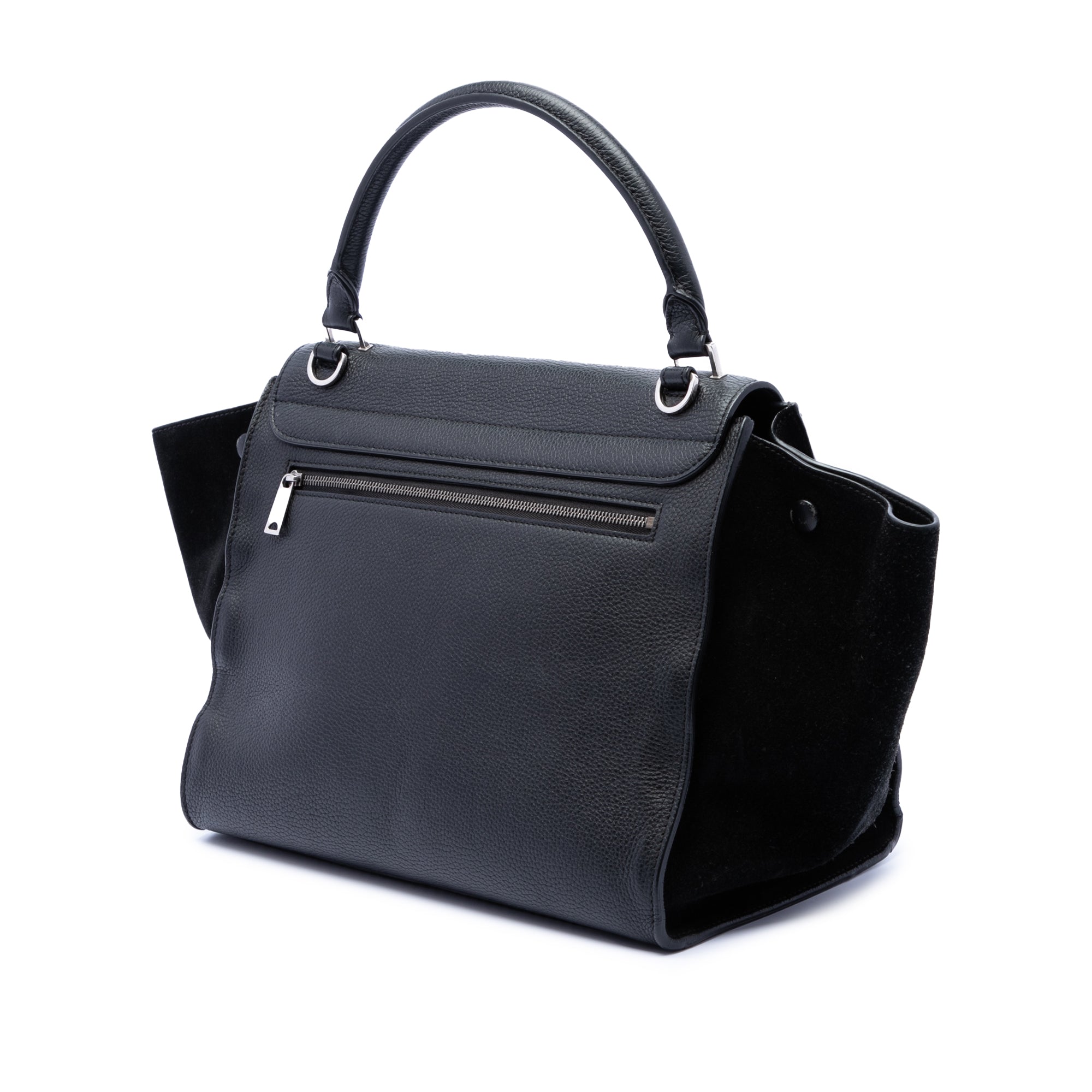 Medium Drummed Calfskin and Suede Trapeze Satchel - Image 2