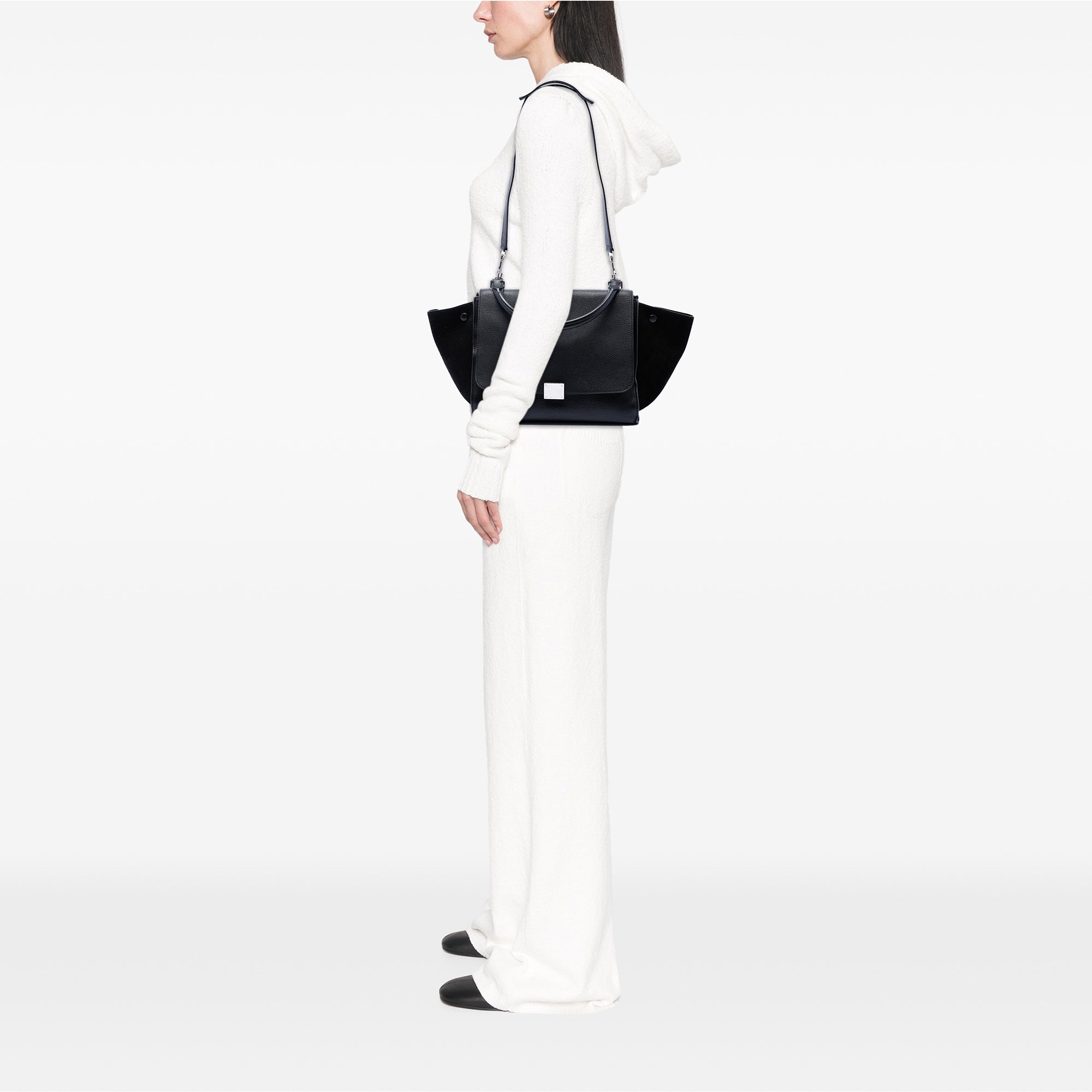 Medium Drummed Calfskin and Suede Trapeze Satchel - Image 6