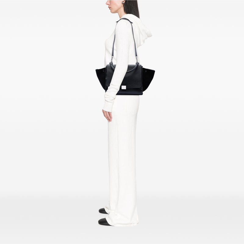 Medium Drummed Calfskin and Suede Trapeze Satchel - Image 6