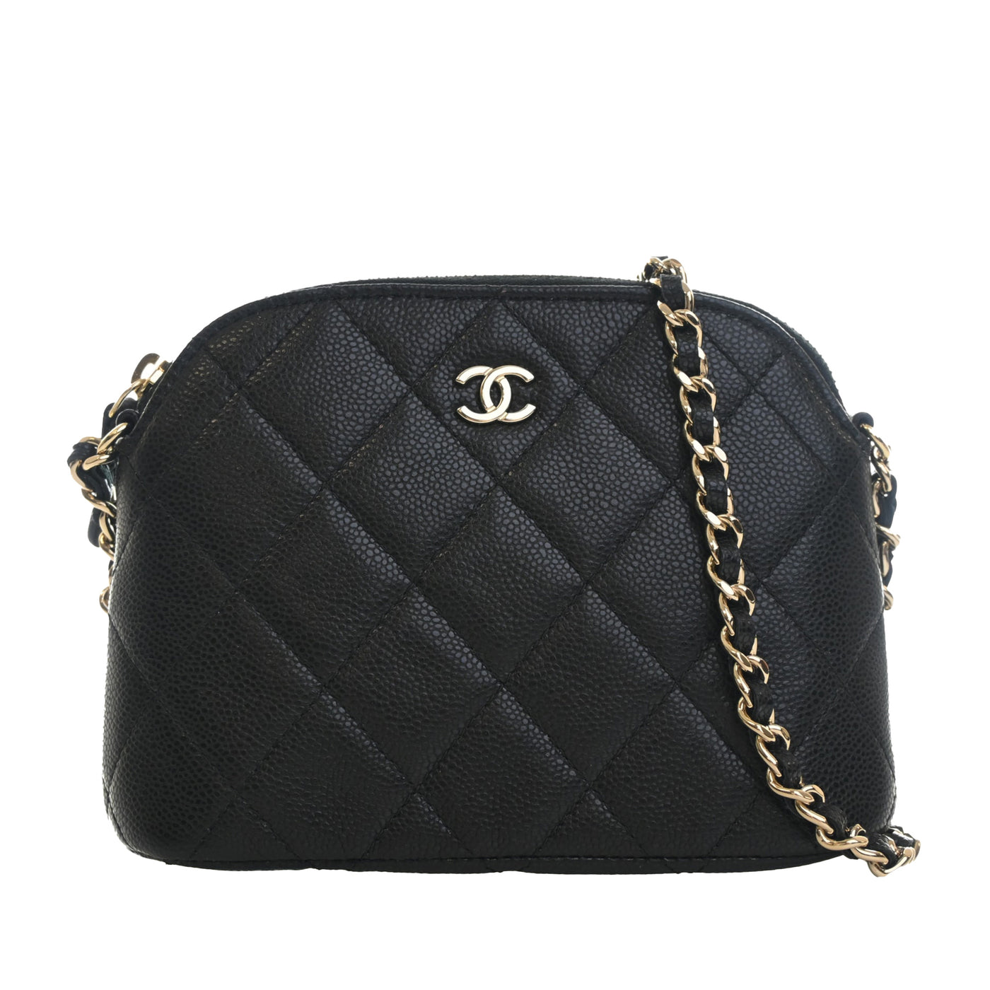 Mini CC Quilted Caviar Dome Clutch with Chain - Image 1
