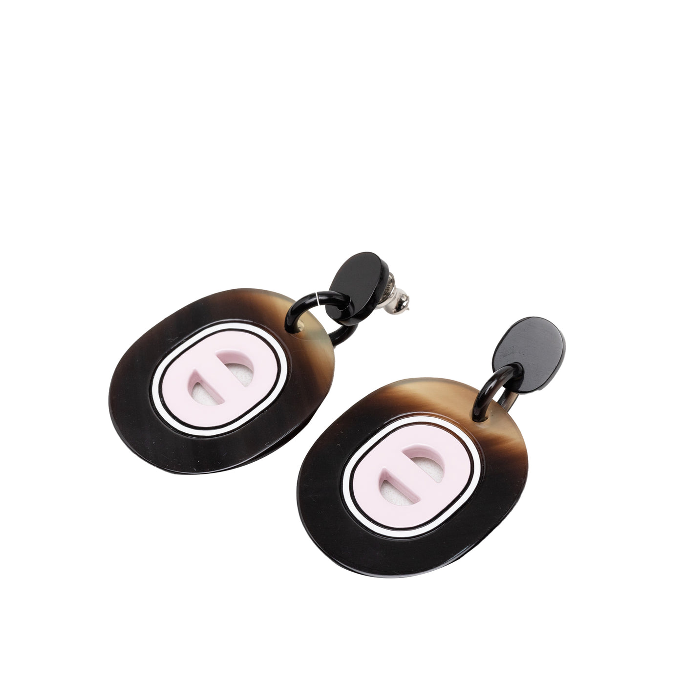 Buffalo Horn Lacquered and Palladium Plated Fidelio Village Drop Bullet Back Earrings - Image 1