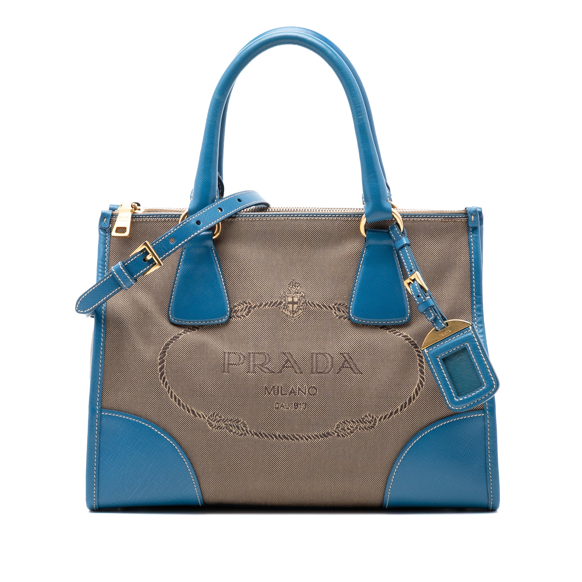 Saffiano Trimmed Canvas Canapa Logo Double Zip Satchel - Image 1