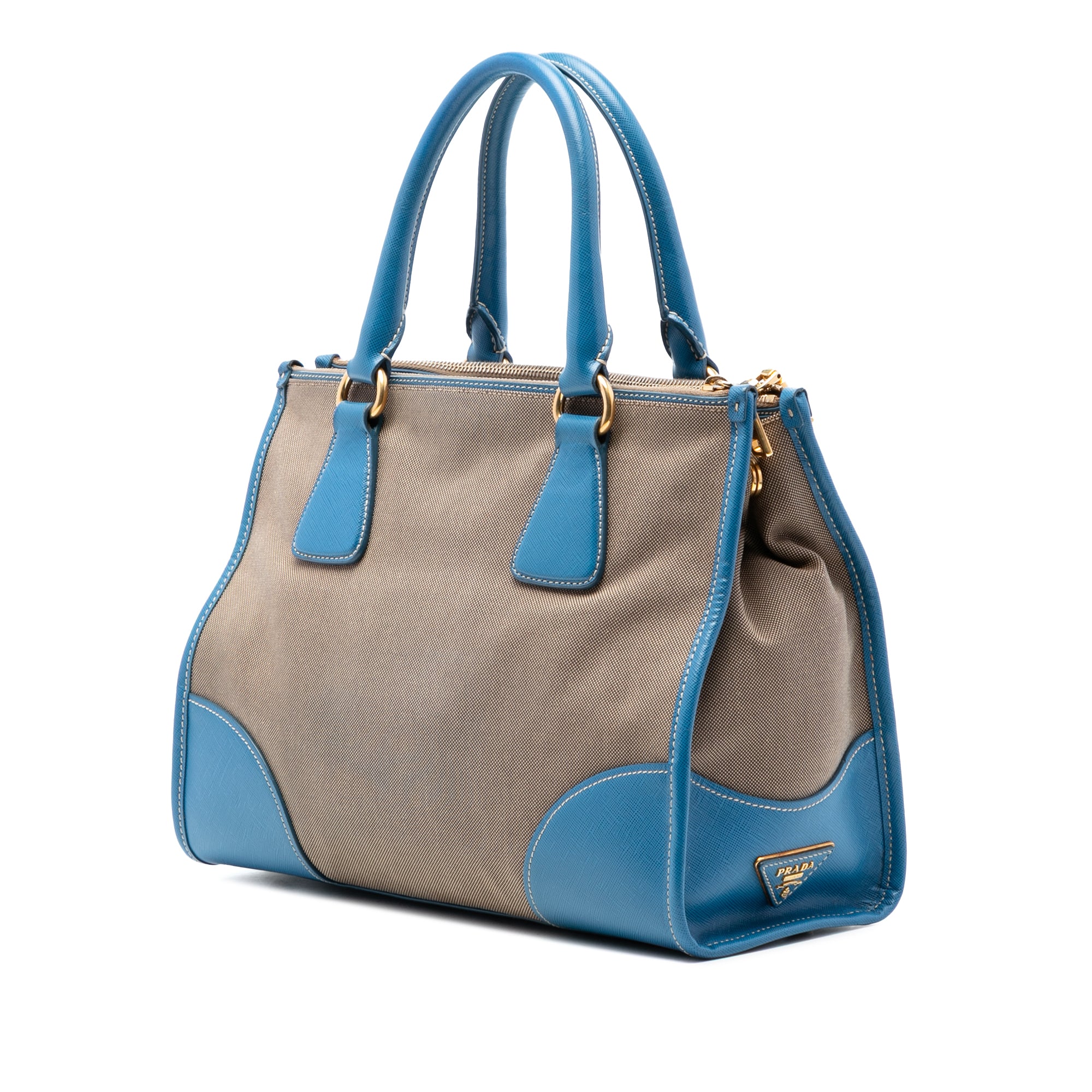 Saffiano Trimmed Canvas Canapa Logo Double Zip Satchel - Image 2