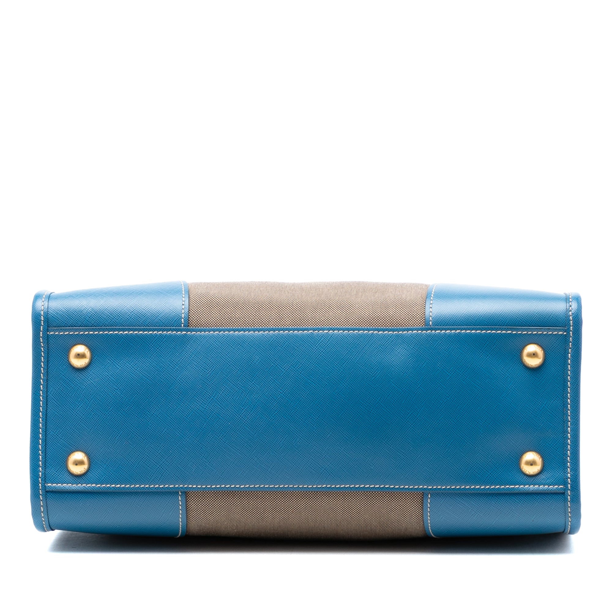 Saffiano Trimmed Canvas Canapa Logo Double Zip Satchel - Image 3
