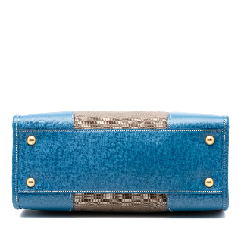 Saffiano Trimmed Canvas Canapa Logo Double Zip Satchel - Image 3