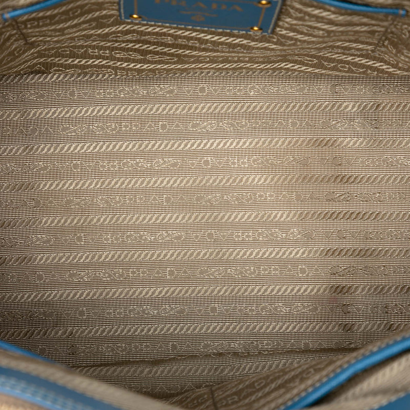 Saffiano Trimmed Canvas Canapa Logo Double Zip Satchel - Image 4