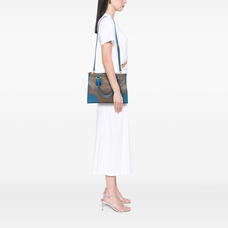 Saffiano Trimmed Canvas Canapa Logo Double Zip Satchel - Image 6