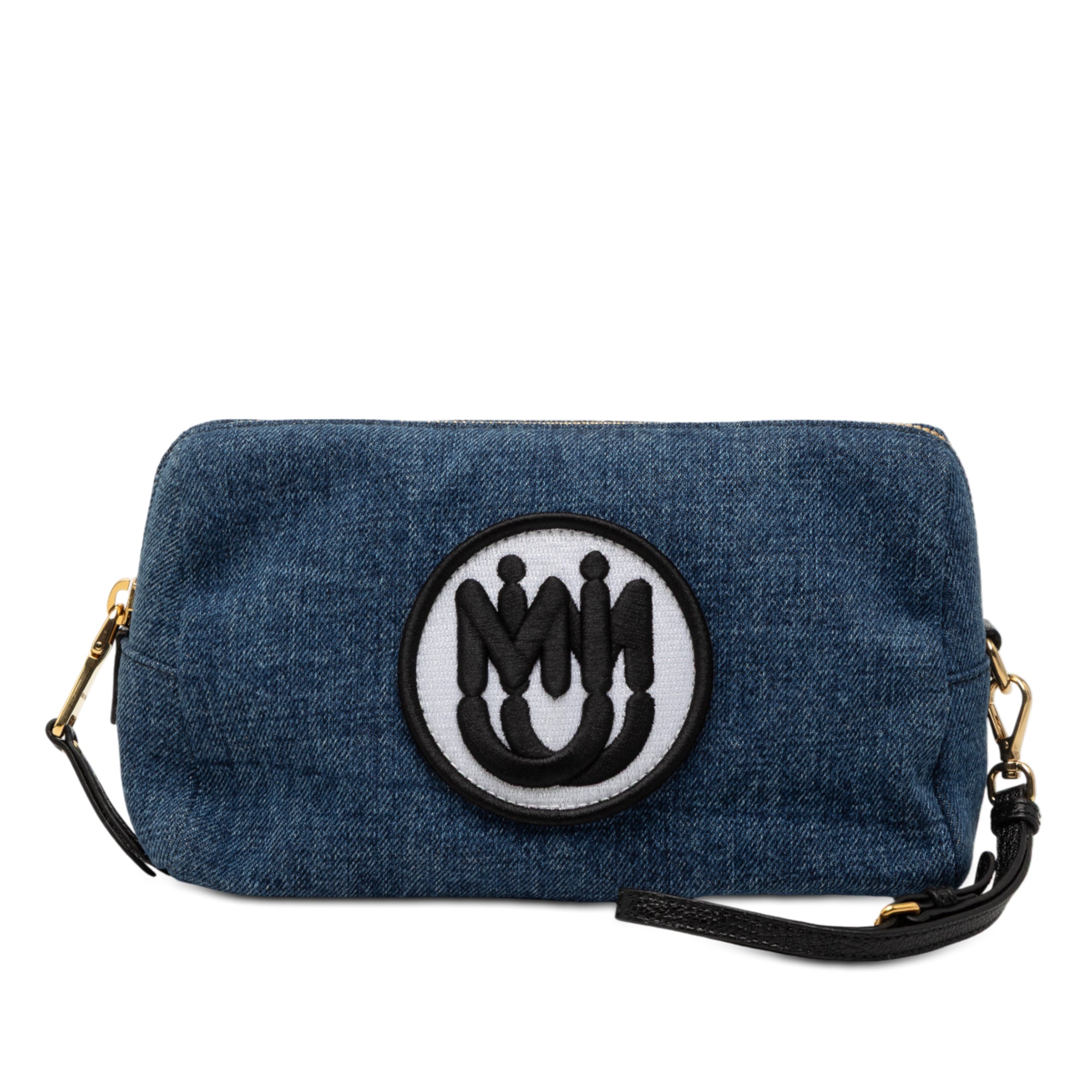 Denim Embroidered Logo Wristlet Pouch - Image 1
