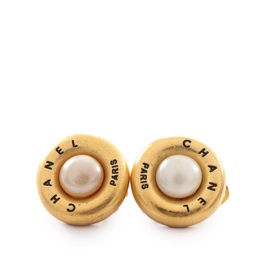 Gold Plated Faux Pearl Round Clip On Earrings - Image 1