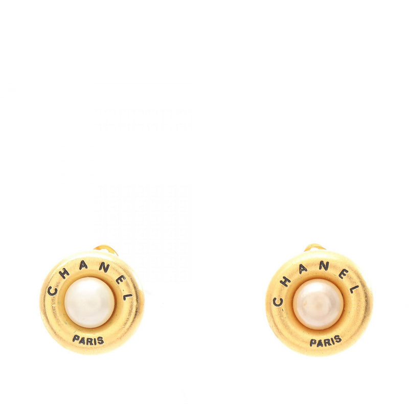 Gold Plated Faux Pearl Round Clip On Earrings - Image 2